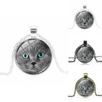 Time Gem Jewelry Necklace, Zinc Alloy, with iron chain & Glass, with 50mm extender chain, Flat Round, plated, Unisex & oval chain & decal, lead & cadmium free Approx 17.7 Inch 