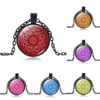 Time Gem Jewelry Necklace, Zinc Alloy, with iron chain & Glass, with 50mm extender chain, Flat Round, plumbum black color plated, Unisex & oval chain & decal lead & cadmium free Approx 17.7 Inch 