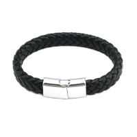 leather cord Bracelet, zinc alloy magnetic clasp, plated, braided bracelet & for man 