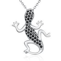 Sterling Silver Jewelry Necklace, 925 Sterling Silver, Gecko, oval chain & for woman & with rhinestone Approx 18 Inch 