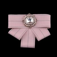 Grosgrain Ribbon Brooch, with Zinc Alloy, Bowknot, for woman & with rhinestone 