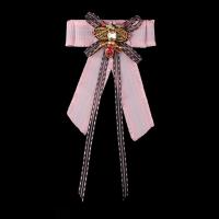 Cotton Brooch, with Lace & Zinc Alloy, Bowknot, for woman & with rhinestone 