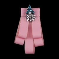 Satin Ribbon Brooch, with Zinc Alloy, Bowknot, for woman & with rhinestone 