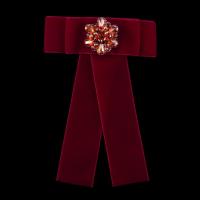 Velveteen Brooch, with Zinc Alloy, Bowknot, for woman & with rhinestone 