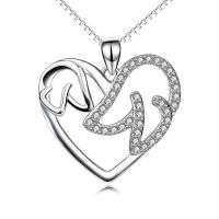 Sterling Silver Jewelry Necklace, 925 Sterling Silver, Heart, box chain & for woman & with rhinestone Approx 18 Inch 