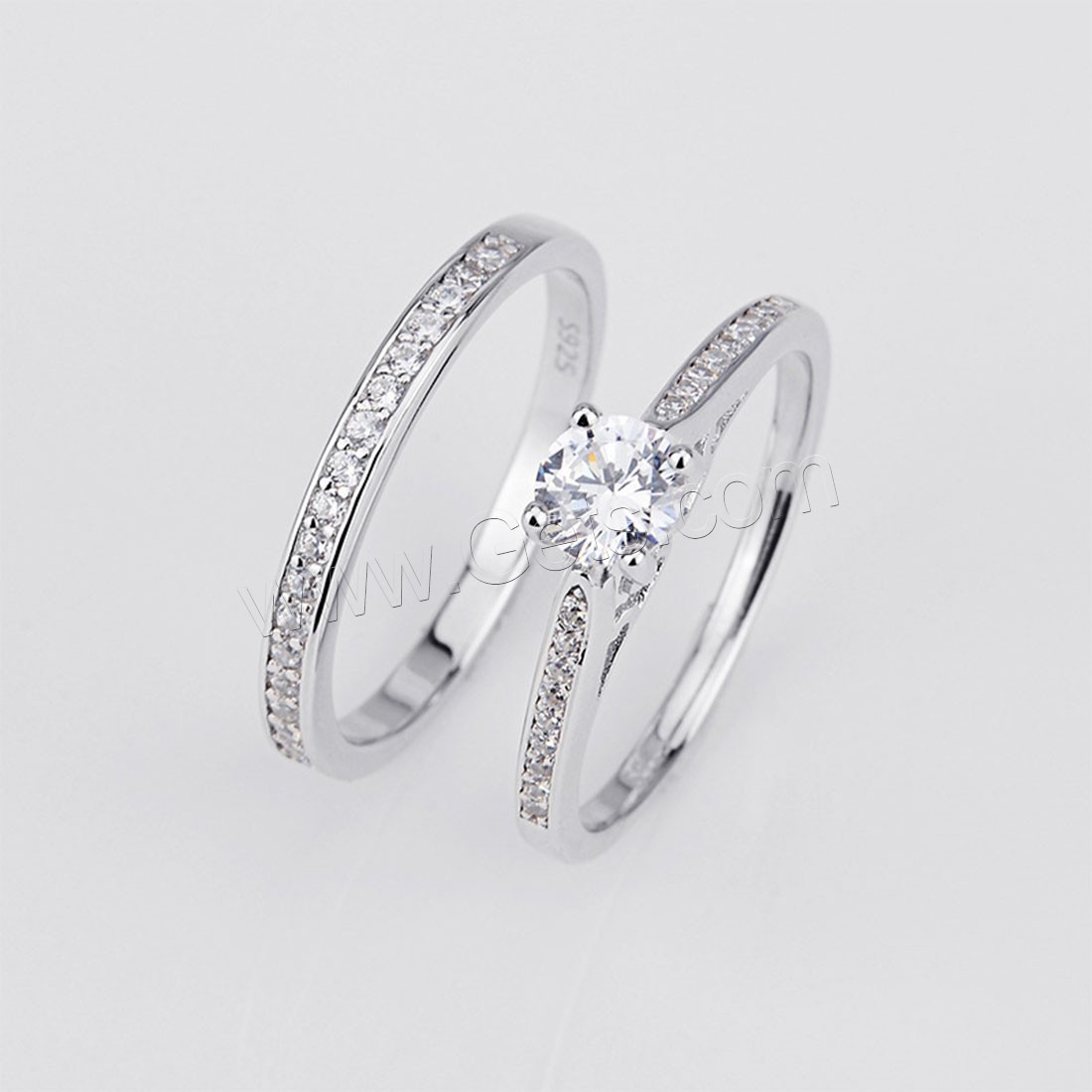 925 Sterling Silver Ring Set, 2 in 1 & different size for choice & for couple & with rhinestone, 7.1mm, 2PCs/Set, Sold By Set