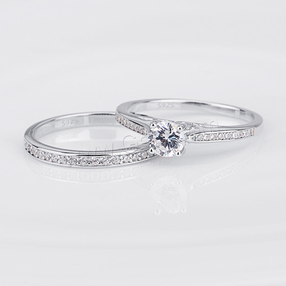 925 Sterling Silver Ring Set, 2 in 1 & different size for choice & for couple & with rhinestone, 7.1mm, 2PCs/Set, Sold By Set