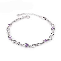 Sterling Silver Bracelets, 925 Sterling Silver, with 1.2lnch extender chain, for woman & with rhinestone Approx 6.8 Inch 