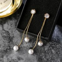 Plastic Pearl Zinc Alloy Earring, with ABS Plastic Pearl, iron post pin, plated, for woman & with rhinestone, lead & cadmium free, 90mm 