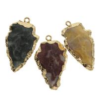Agate Brass Pendants, Gemstone, with Brass, gold color plated, dyed Approx 1mm 