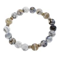 Dyed Marble Bracelet, with Zinc Alloy, Round, Unisex & with rhinestone, 10mm Approx 7.5 Inch 
