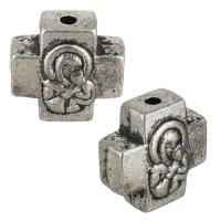 Zinc Alloy Alphabet Beads, Cross, antique silver color plated, with letter pattern Approx 1.5mm 