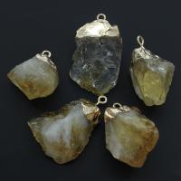 Citrine Pendant, with Brass, Nuggets, gold color plated Approx 2mm 