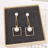 Plastic Pearl Zinc Alloy Earring, with ABS Plastic Pearl, stainless steel post pin, Square, plated, for woman lead & cadmium free 
