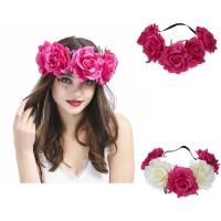 Spun Silk Hair Wreath, with Nylon Cord, Flower, Bohemian style & for woman 240mm 