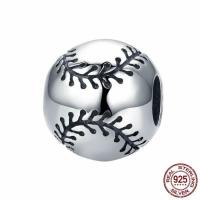No Troll Thailand Sterling Silver European Beads, Baseball, without troll Approx 4.5-5mm 