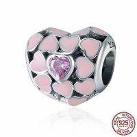 Enamel Thailand Sterling Silver European Beads, Heart, without troll & with cubic zirconia & hollow Approx 4.5-5mm 