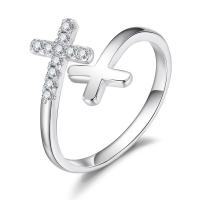 Zircon pavent l'anneau en laiton de doigt, croix, Plaqué de platine, pavé de micro zircon & pour femme, 15mm Vendu par PC