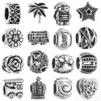 Zinklegierung European Perlen, antik silberfarben plattiert, verschiedene Stile für Wahl & mit Brief Muster & ohne troll & hohl, 10mm, Bohrung:ca. 4.8mm, verkauft von PC