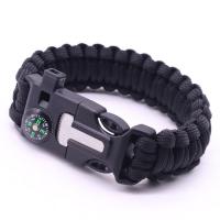 Polyester Cord Survival Bracelet, with Plastic, Built-in Blade & with LED light & with a fire stick & with whistle & with compass & Unisex 