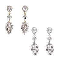 Zinc Alloy Drop Earring, with Crystal, Leaf, plated, vintage & for woman & faceted & with rhinestone & hollow 