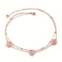 Stainless Steel Anklets Jewelry, 316L Stainless Steel, with 2.2lnch extender chain, Flower, rose gold color plated, oval chain &  & hollow Approx 11.4 Inch 