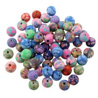 Round Polymer Clay Beads, with flower pattern, mixed colors, 8mm Approx 1mm 
