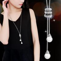 Zinc Alloy Necklace, with Glass Pearl, Flat Round, plated, box chain & for woman & with rhinestone 17mm, 11mm Approx 17.5 Inch 