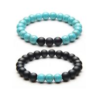 Gemstone Bracelet, with Synthetic Turquoise & Black Agate & Crazy Agate, zinc alloy magnetic clasp & Unisex, 8mm Approx 8 Inch 