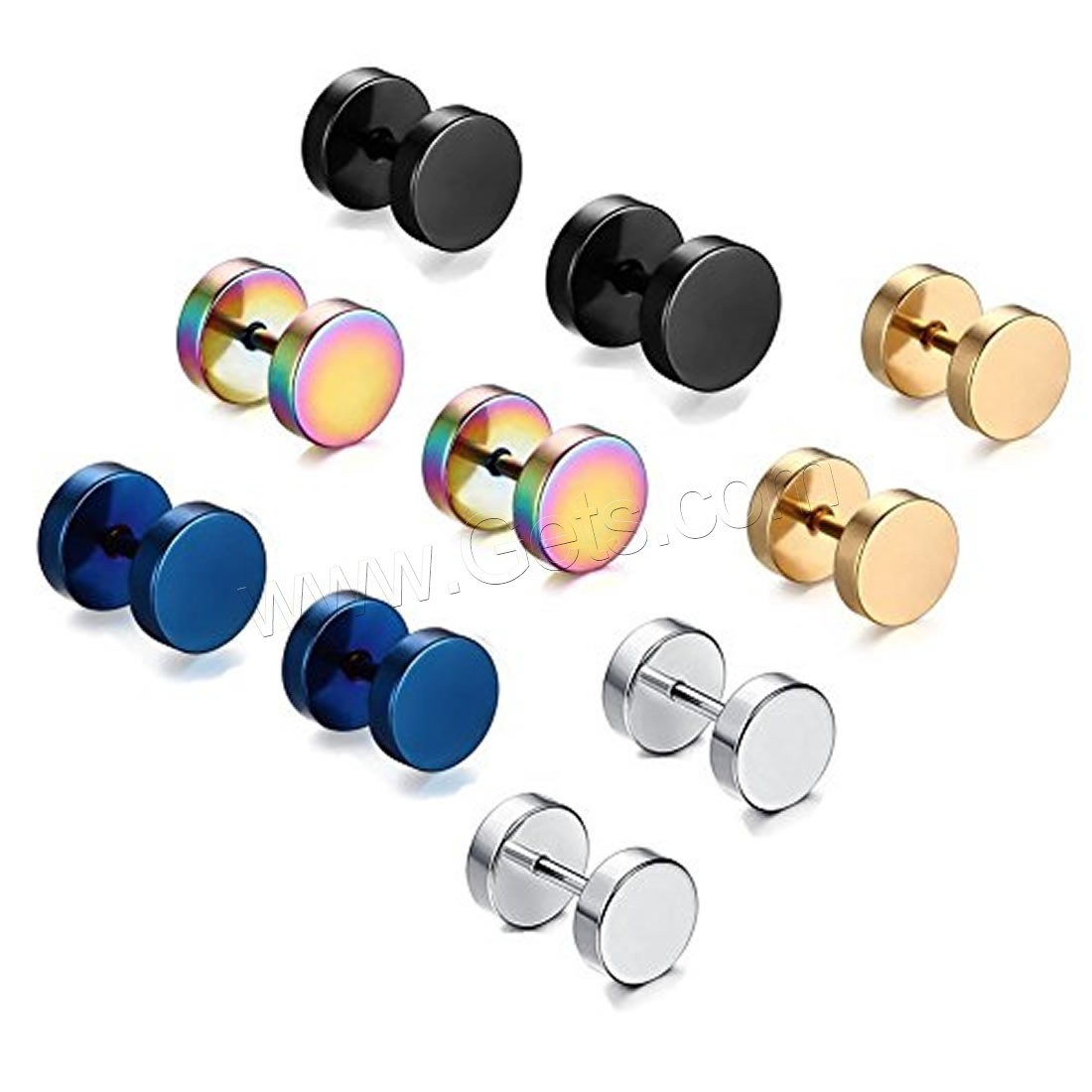 Bijoux de piercing d'oreille en acier inoxydable, unisexe & normes différentes pour le choix, couleurs mélangées, 5pairescouple/lot, Vendu par lot