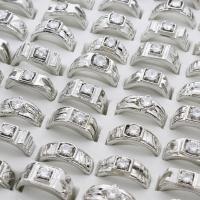 ラインス トーン亜鉛合金指のリング, 亜鉛合金, プラチナカラーメッキ, 混合リングサイズ & 女性用 & ライン石のある, 鉛、カドミウムフリー - サイズ:6.5-11, 100パソコン/ボックス, 売り手 ボックス
