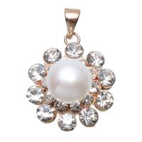 Cultured Freshwater Pearl Brass Pendant, with Freshwater Pearl, real rose gold plated, micro pave cubic zirconia, nickel, lead & cadmium free Approx 4mm, Inner Approx 0.8mm 