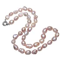 Freshwater Pearl Brass Necklace, with Brass, Rice, natural, for woman, pink Approx 19.5 Inch 