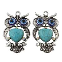 Turquoise Zinc Alloy Pendants, with Synthetic Turquoise & Resin, Owl, antique silver color plated, with rhinestone, lead & cadmium free Approx 3mm 