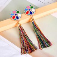 Zinc Alloy Tassel Earring, with Nylon Cord, gold color plated, for woman & enamel & with rhinestone lead & cadmium free 