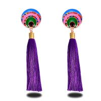 Zinc Alloy Tassel Earring, with Nylon Cord, gold color plated, for woman & enamel & with rhinestone lead & cadmium free 