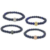 lapis lazuli naturel bracelet, avec laiton, crane, Placage, unisexe & pavé de micro zircon, plus de couleurs à choisir, 8mm Environ 7.5 pouce, Vendu par brin