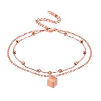 Stainless Steel Anklets Jewelry, with 60mm extender chain,  Square, rose gold color plated, oval chain & with letter pattern & for woman & , 9mm Approx 8.7 Inch 