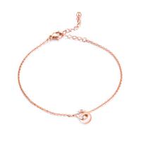 Stainless Steel Anklets Jewelry, with 40mm extender chain, Donut, rose gold color plated, oval chain & for woman & with cubic zirconia, 8mm Approx 8.3 Inch 