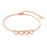 Stainless Steel Anklets Jewelry, with 50mm extender chain, Flat Heart, rose gold color plated, oval chain & for woman, 10mm Approx 8.7 Inch 