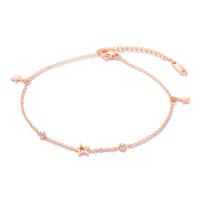 Stainless Steel Anklets Jewelry, with 40mm extender chain, Flat Star, rose gold color plated, oval chain & for woman & with cubic zirconia, 7mm Approx 8.7 Inch 