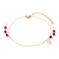 Stainless Steel Anklet, with Acrylic, with 40mm extender chain, Leaf, rose gold color plated, oval chain & for woman & faceted, 32mm Approx 9.4 Inch 