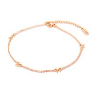 Stainless Steel Anklets Jewelry, with 40mm extender chain, Bowknot, rose gold color plated, oval chain & for woman, 8mm Approx 8.3 Inch 
