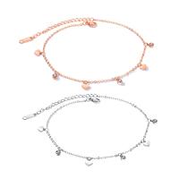 Stainless Steel Anklets Jewelry, with 60mm extender chain, Flat Round, plated, oval chain & for woman & with cubic zirconia 5.5mm,3.4mm Approx 8.3 Inch 