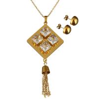 Stainless Steel Jewelry Set, earring & necklace, with Crystal, gold color plated, oval chain & for woman & faceted, 98mm 2mm, 12mm Approx 20 Inch 