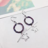 925 Sterling Silver Drop Earring, with Glass Seed Beads, sterling silver post pin, Star, platinum plated, for woman & with cubic zirconia 