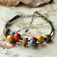 Porcelain Bracelet, with Waxed Nylon Cord & Zinc Alloy, antique bronze color plated, Unisex & adjustable Approx 6.5-7.5 Inch 