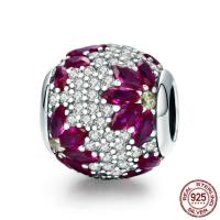 Cubic Zirconia Thailand Sterling Silver European Beads, Drum, micro pave cubic zirconia & without troll Approx 4.5-5mm 