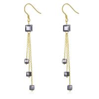 Brass Drop Earring, with Austrian Crystal, Square, real gold plated, for woman & faceted, lead & cadmium free 