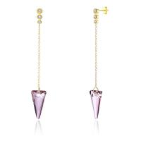 Brass Drop Earring, with Austrian Crystal, Triangle, real gold plated, for woman & faceted & with rhinestone, lead & cadmium free 